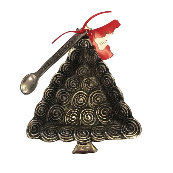 Mudpie Silver Swirl Christmas Tree Serving Dish & Spoon - Picture 1 of 8